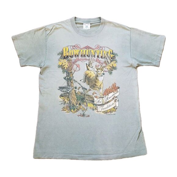Thrashed Vintage 90s Bow Hunting Buckwear Large Single Stitch USA Made T-Shirt - Picture 1 of 9